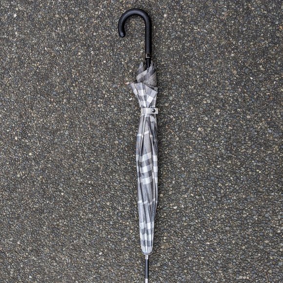 Burberry Shimmer Check 38" Umbrella Leather Handle - Picture 3 of 8